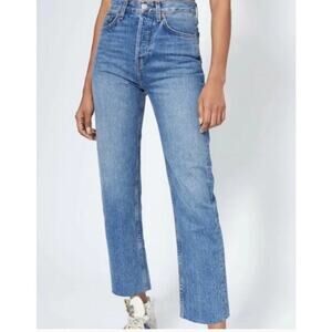 RE/DONE Stove Pipe Jeans High Rise Straight Leg Trucker Wash Denim NWT 26